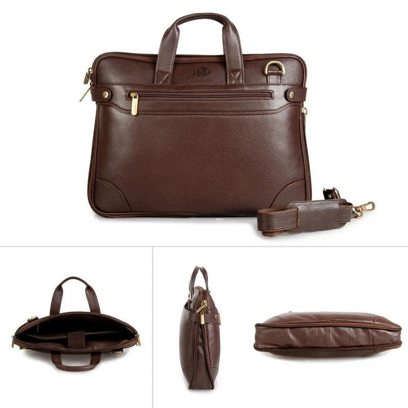 14 inch Leather Laptop & Tablet Messenger Bag - Premium Leather | Padded Shoulder Strap | Brown