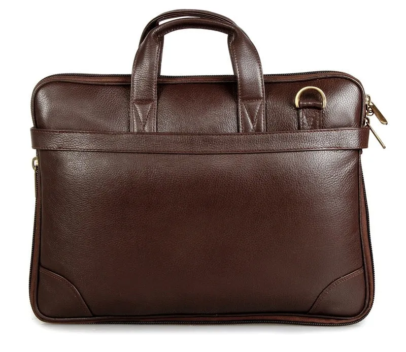 14 inch Leather Laptop & Tablet Messenger Bag - Premium Leather | Padded Shoulder Strap | Brown
