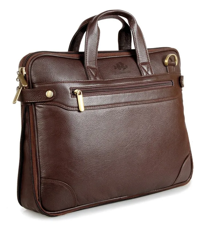 14 inch Leather Laptop & Tablet Messenger Bag - Premium Leather | Padded Shoulder Strap | Brown