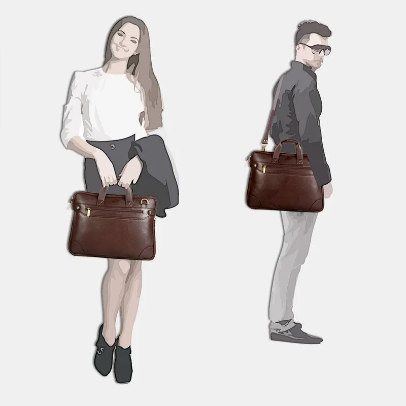14 inch Leather Laptop & Tablet Messenger Bag - Premium Leather | Padded Shoulder Strap | Brown