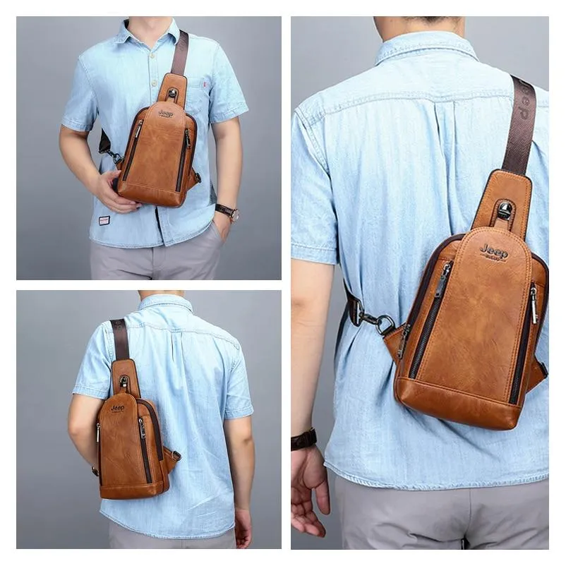 Durable Travel & Hiking Cross Body Shoulder Large Capacity Leather Sling Bag