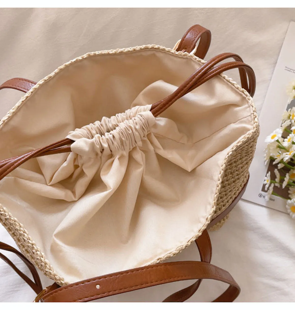 Elena Handbags Straw Woven Tote Shoulder Bag