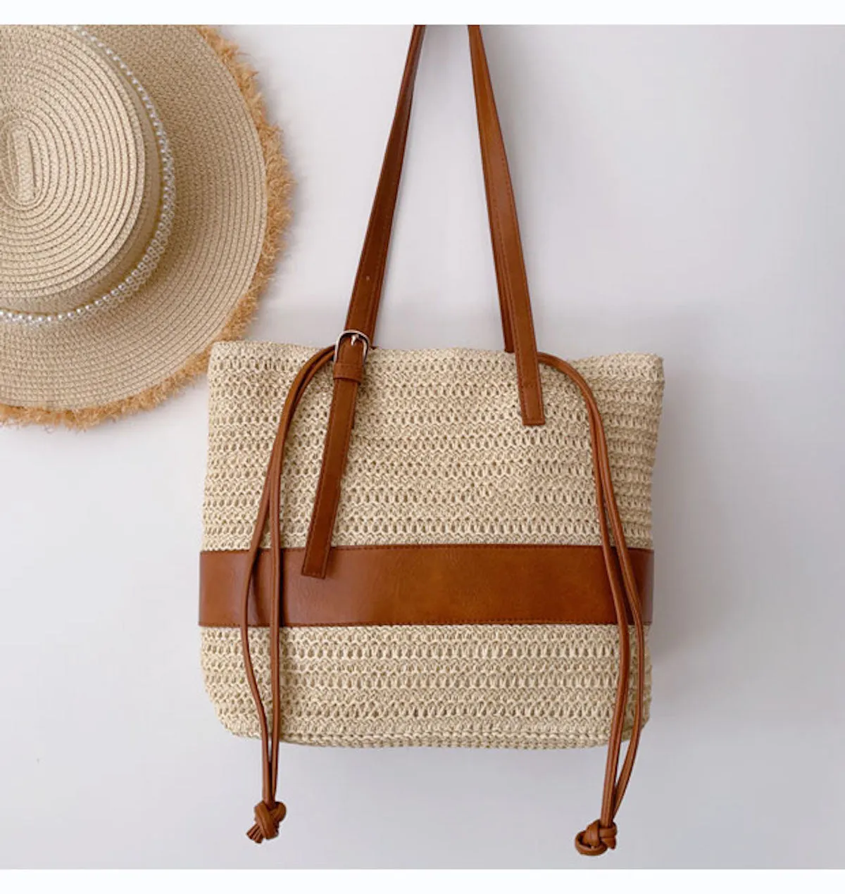 Elena Handbags Straw Woven Tote Shoulder Bag