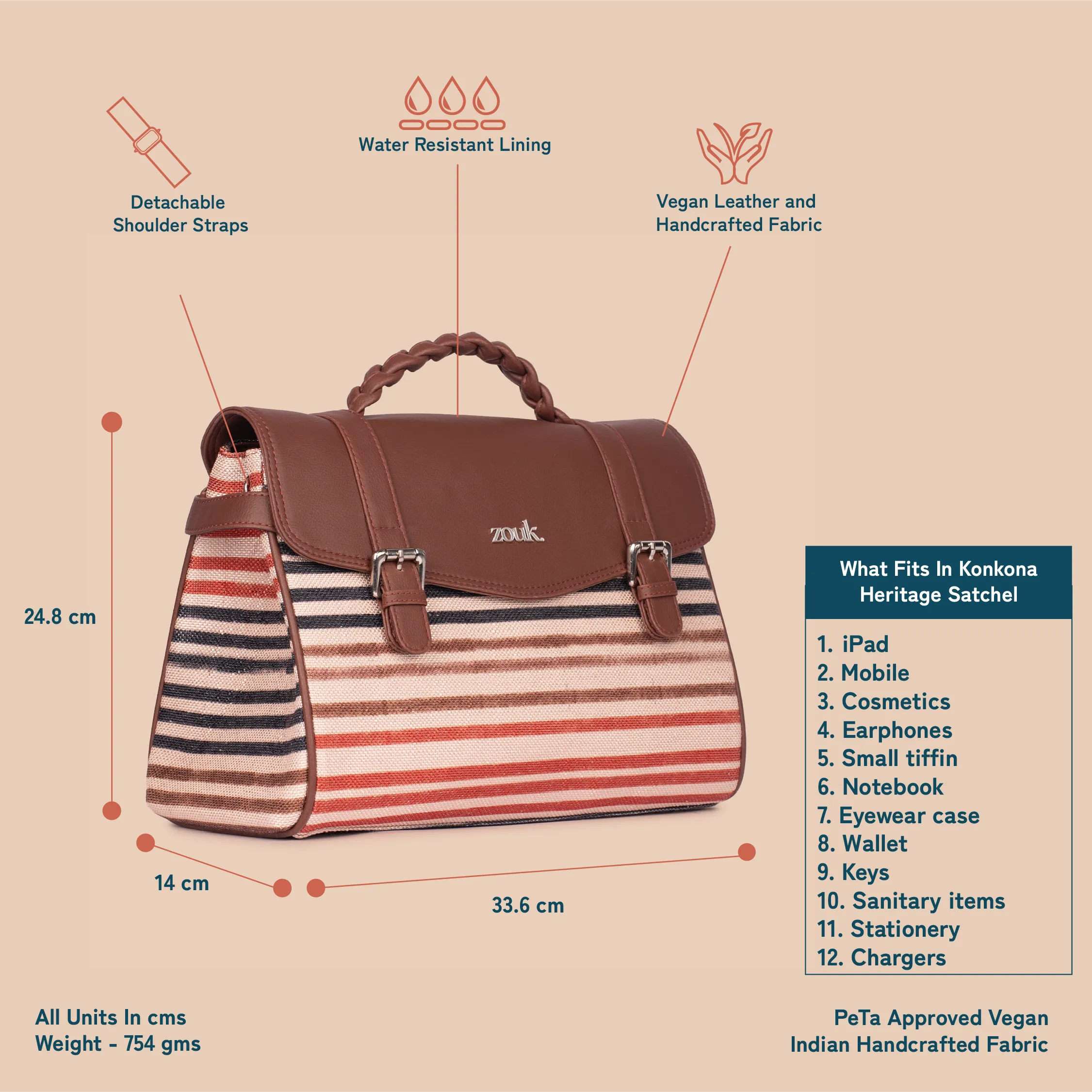Konkona Heritage Satchel Bag - Qutub Stripes