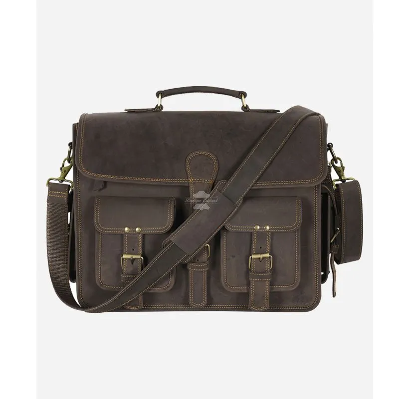 MEN'S LAPTOP BRIEFCASE BAG VINTAGE Leather Messenger Cross Body Bag