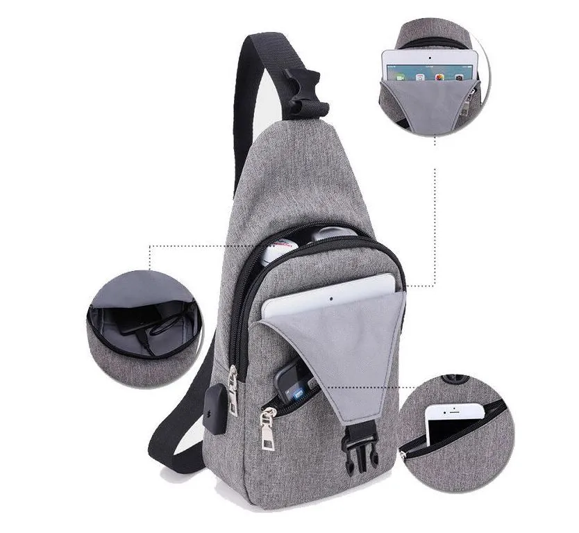 MROYALE™ Mini Sling Men's Oxford USB Chest Crossbody Shoulder Day Bag