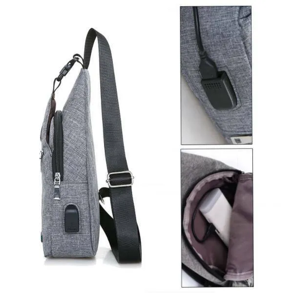 MROYALE™ Mini Sling Men's Oxford USB Chest Crossbody Shoulder Day Bag