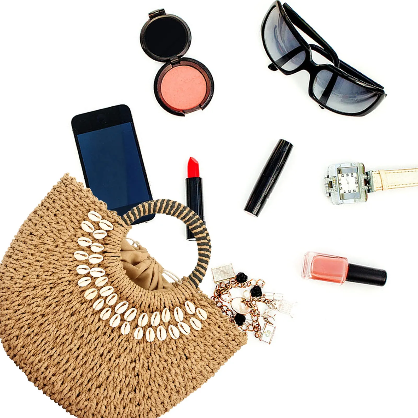 Summer Beach Tote Bag for Women Straw Top-Handle Bags