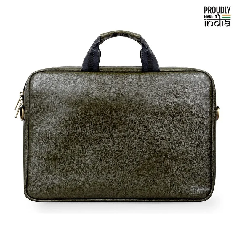 THE CLOWNFISH Divine Faux Leather Laptop Messenger Bag - Stylish, Water Resistant | 15.6 inch | Green