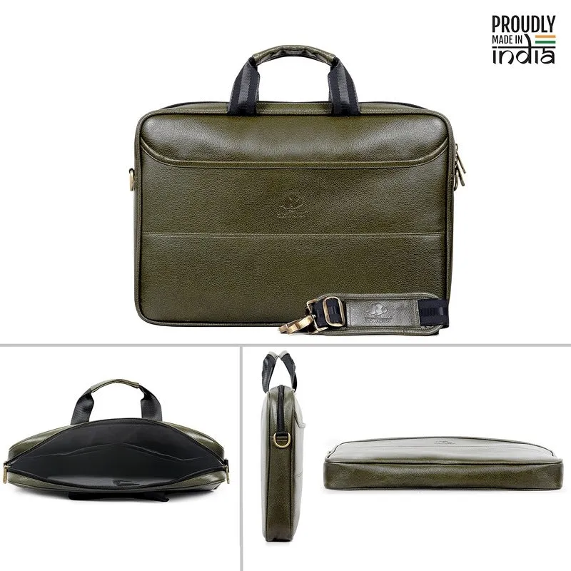 THE CLOWNFISH Divine Faux Leather Laptop Messenger Bag - Stylish, Water Resistant | 15.6 inch | Green