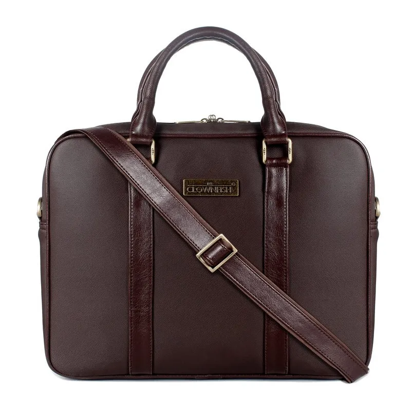 THE CLOWNFISH Domino Faux Leather Unisex Laptop Messenger Bag | 14 inch | Black