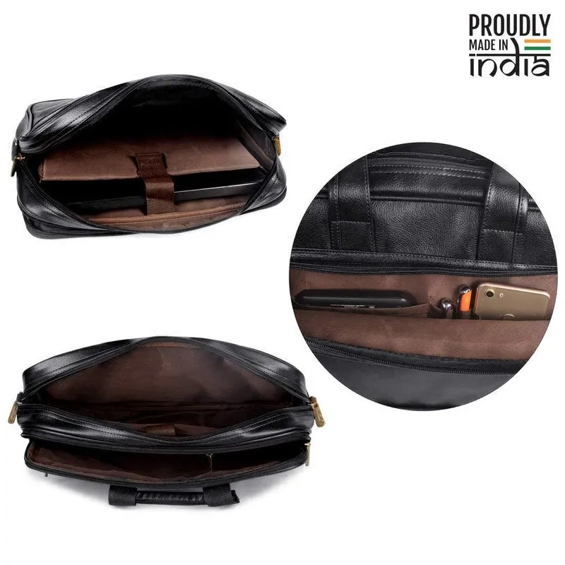 THE CLOWNFISH Domino Faux Leather Unisex Laptop Messenger Bag | 14 inch | Black