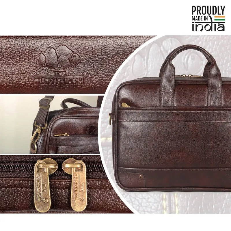 THE CLOWNFISH Faux Leather 15.6 inch Laptop Messenger Bag Briefcase (Dark Brown)