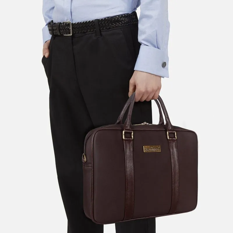 THE CLOWNFISH Faux Leather 15.6 inch Laptop Messenger Bag Briefcase (Dark Brown)