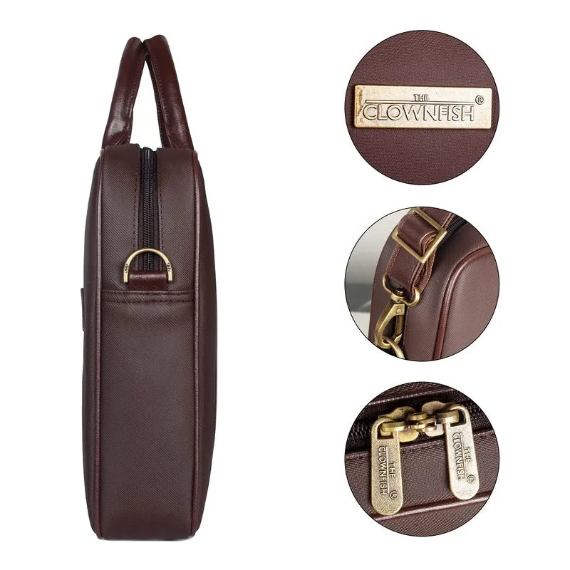 THE CLOWNFISH Faux Leather 15.6 inch Laptop Messenger Bag Briefcase (Dark Brown)