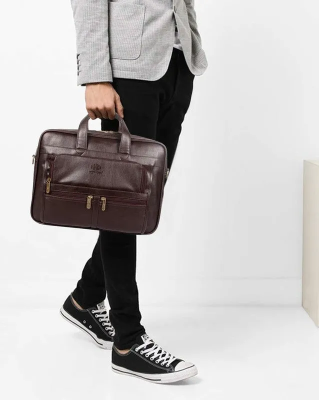 THE CLOWNFISH Faux Leather Expandable 15.6 inch Laptop Messenger Bag Laptop Briefcase (Chocolate)